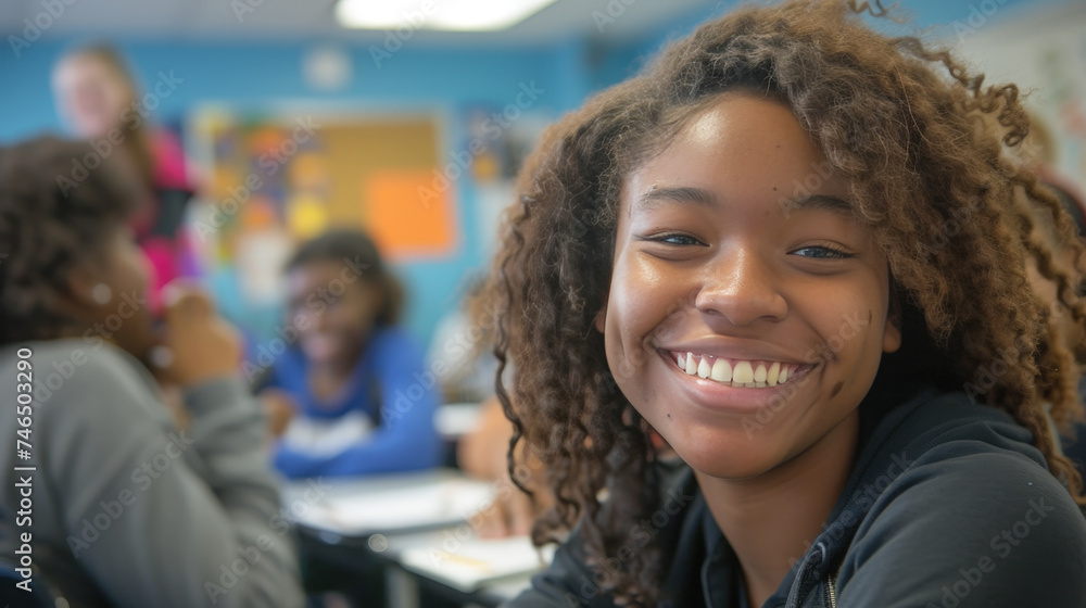 Fototapeta premium Happy Teenage Students Engaging Actively in Classroom Learning Activities at High School