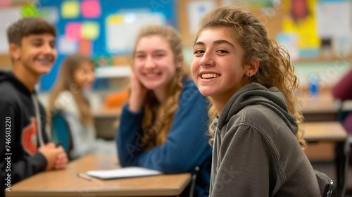 Happy Teenage Students Engaging Actively in Classroom Learning Activities at High School