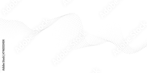 Abstract flowing dots particles wave curved lines on transparent background. Black halftone gradient smooth curve line shape background. Design for frequency sound, technology, science, banner © Ahmad Araf