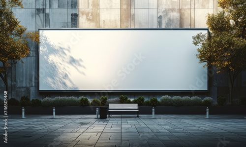Blank white horizontal billboard on building wall. Mockup advertising board, digital display, showcase with urban background, Generative AI