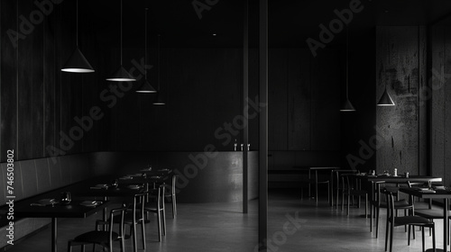Minimalist Majesty: Hyper Realistic Dark Interior for Cantilever Dining photo