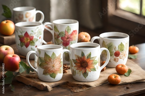 Focus on the white mug with soft surroundings where you can customize your design
