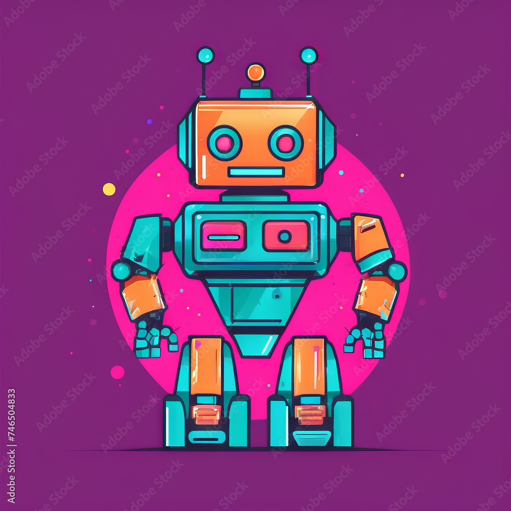colorful flat logo of a cute robot isolated on pink background. colorful flat logo of a cute robot isolated on pink background.
