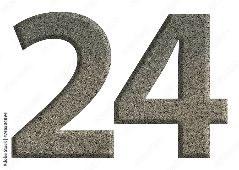 The shape of the number 24 is made of cement isolated on transparent background. Suitable for birthday, anniversary and Memorial Day templates The shape of the number 24 is made of cement isolated on transparent background. Suitable for birthday, anniversary and Memorial Day templates