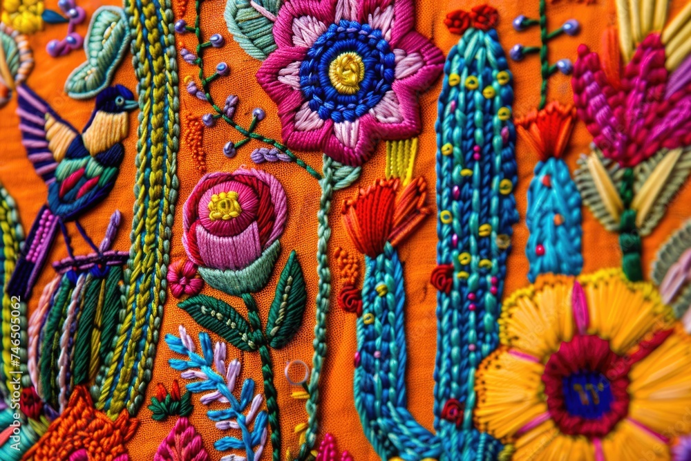 custom made wallpaper toronto digitalMexican embroidery with cacti, flowers, birds, beads