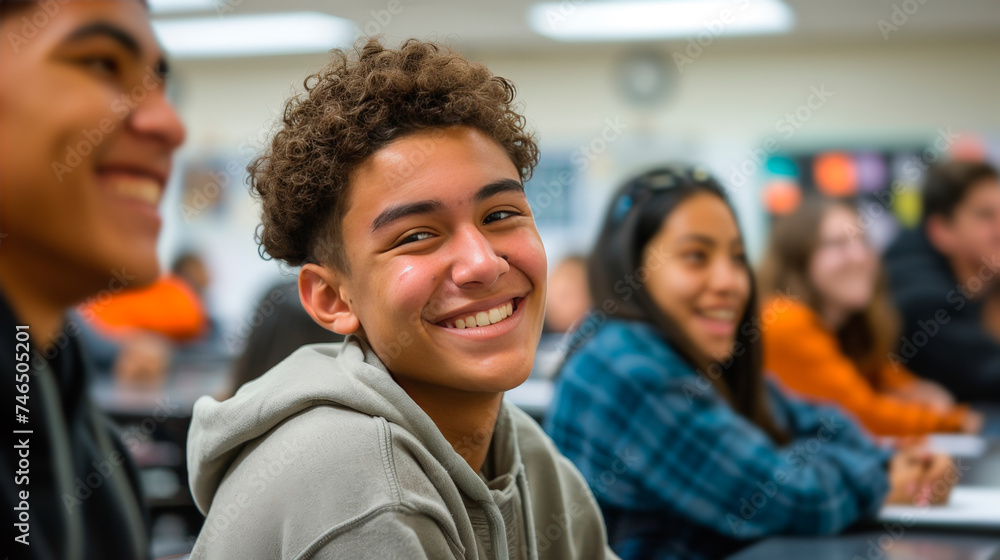 Group of Diverse High School Friends Sharing a Joyful Moment Together Group of Diverse High School Friends Sharing a Joyful Moment Together