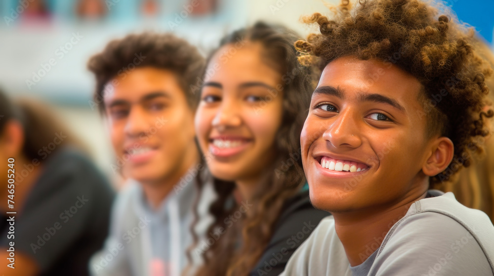 Fototapeta premium Group of Diverse High School Friends Sharing a Joyful Moment Together