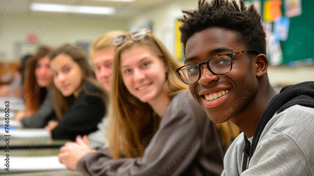 Group of Diverse High School Friends Sharing a Joyful Moment Together Group of Diverse High School Friends Sharing a Joyful Moment Together