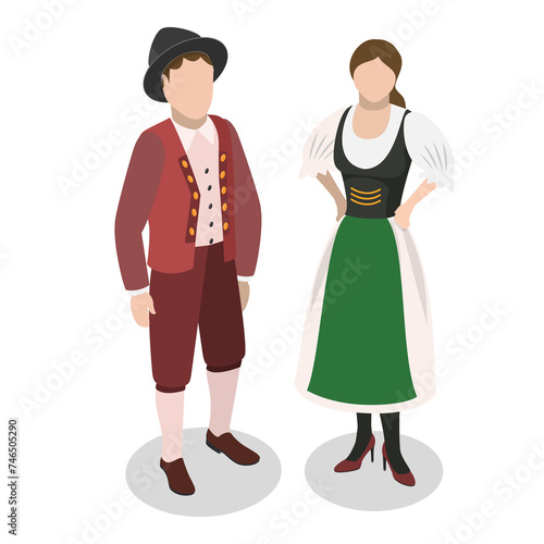 Cuadro en lienzo 3D Isometric Flat  Illustration of Europeans National Clothes