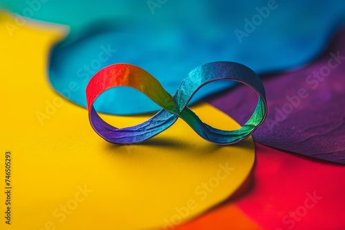 World Autism Awareness Day, Autism Acceptance Month concept.Autism infinity rainbow symbol sign on colorful background. Autism rights movement, neurodiversity, acceptance movement symbol, Generative A