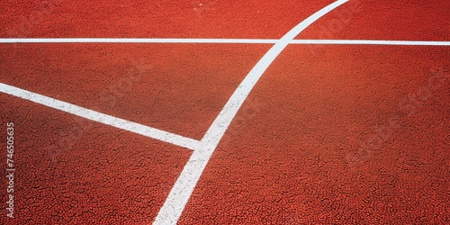 Colorful sports court background. Top view to red field rubber ground with white lines outdoors, Generative AI