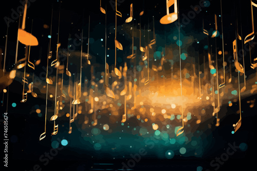 Abstract music notes on multicolor party background