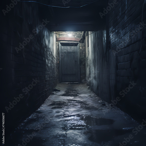 A mysterious door at the end of a dark alley.
