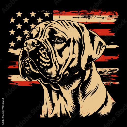 Dog with American flag, vector illustration.