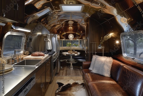 A designer steel interior inside a mobile home. The concept of a comfortable journey © Александр Лобач