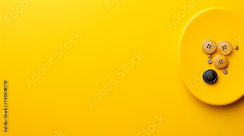 Yellow shirt buttons on a yellow background, concept of product combination with beautiful background.