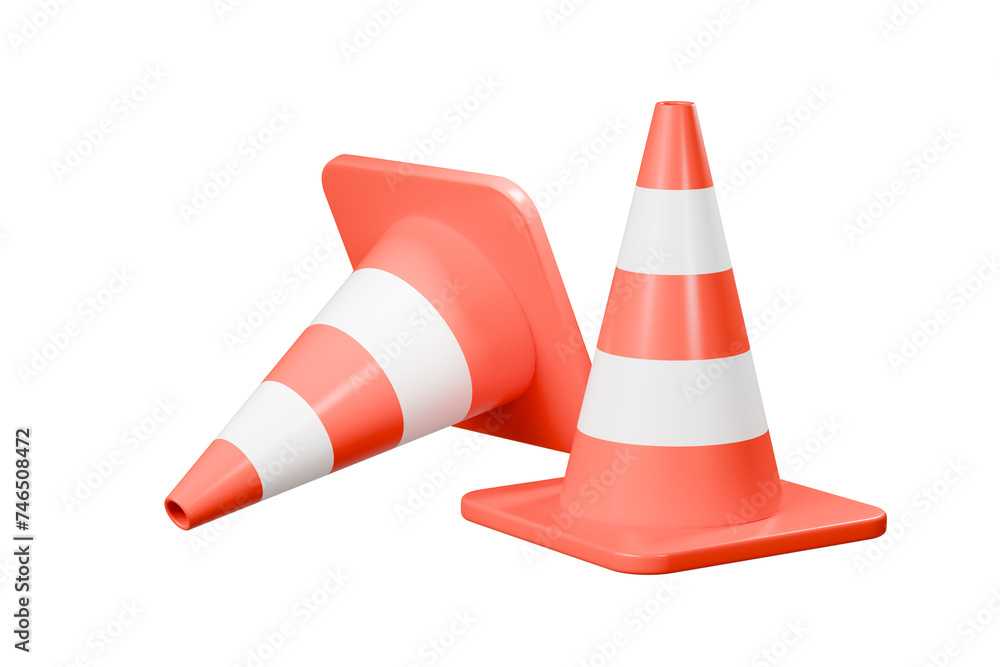 3D red traffic cones icon on isolated yellow background. accident prevention concept. Cartoon minimal cute smooth graphic element icon to transport element. copy space. banner.3d render illustration. 3D red traffic cones icon on isolated yellow background. accident prevention concept. Cartoon minimal cute smooth graphic element icon to transport element. copy space. banner.3d render illustration.