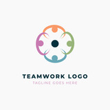 Teamwork logo template. Group of people meeting vector icon