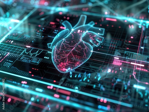 futuristic medical research or heart cardiology health care infographic biometrics for clinical and hospital