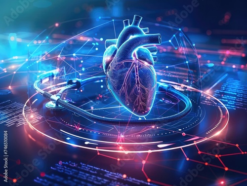 futuristic medical research or heart cardiology health care infographic biometrics for clinical and hospital