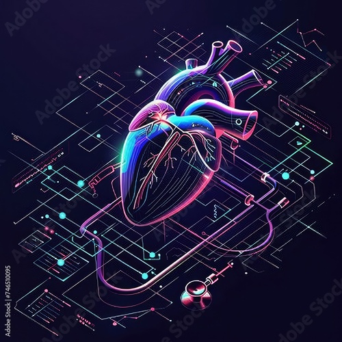 futuristic medical research or heart cardiology health care infographic biometrics for clinical and hospital
