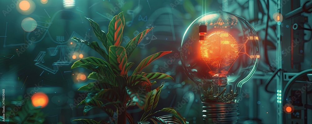 Picture of an incandescent light bulb and a tree in realistic style. Picture of an incandescent light bulb and a tree in realistic style.