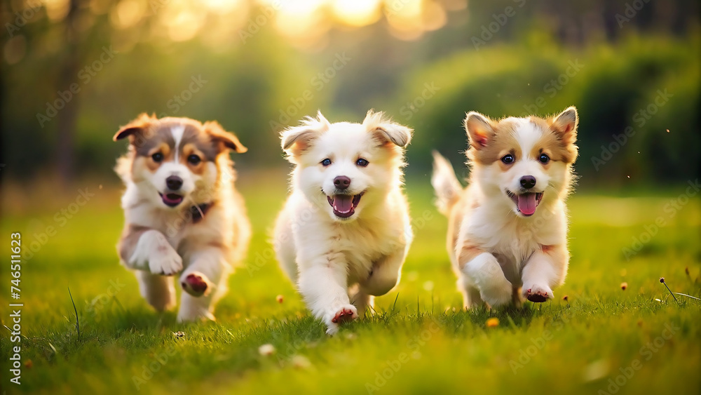 Cute Puppies Running on grass Cute Puppies Running on grass