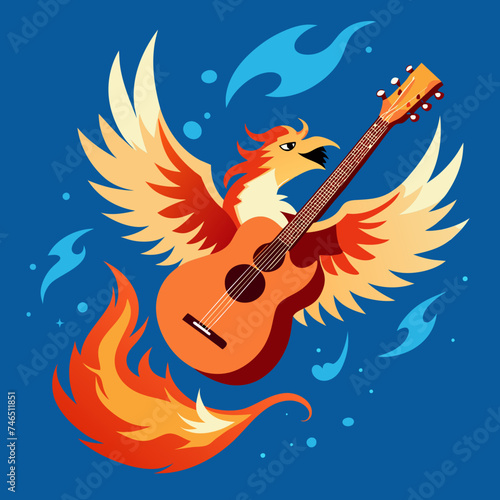 A guitar morphing into a phoenix soaring through musical skies. vektor illustation