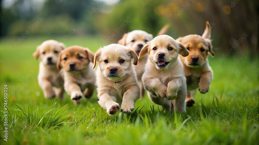 Cute Puppies Running on grass Cute Puppies Running on grass