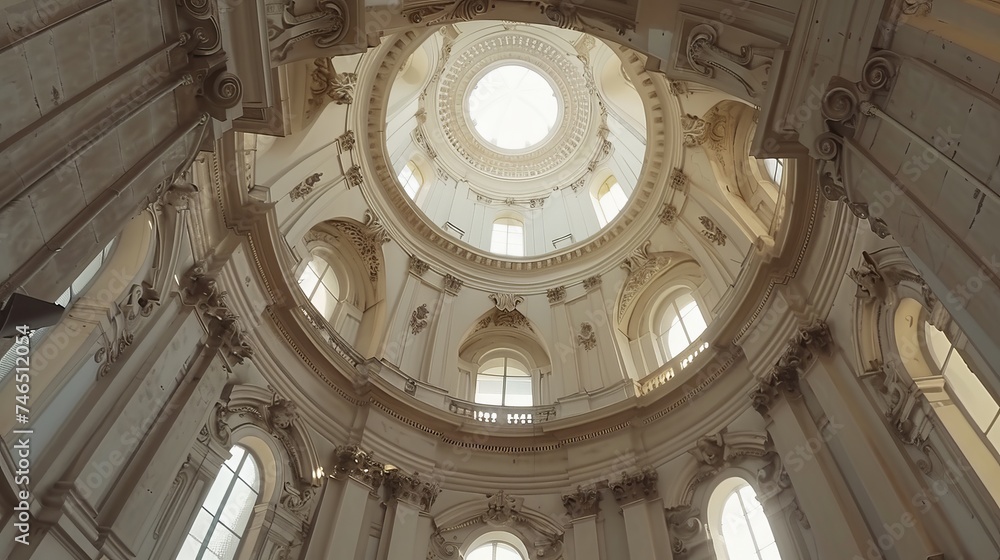 From below of dome and arches of ancient Catholic Church of Santa Engracia built in Baroque style in Lisbon