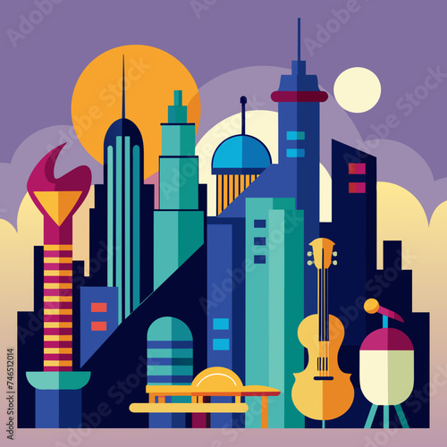 A cityscape with skyscrapers made of instruments. vektor illustation