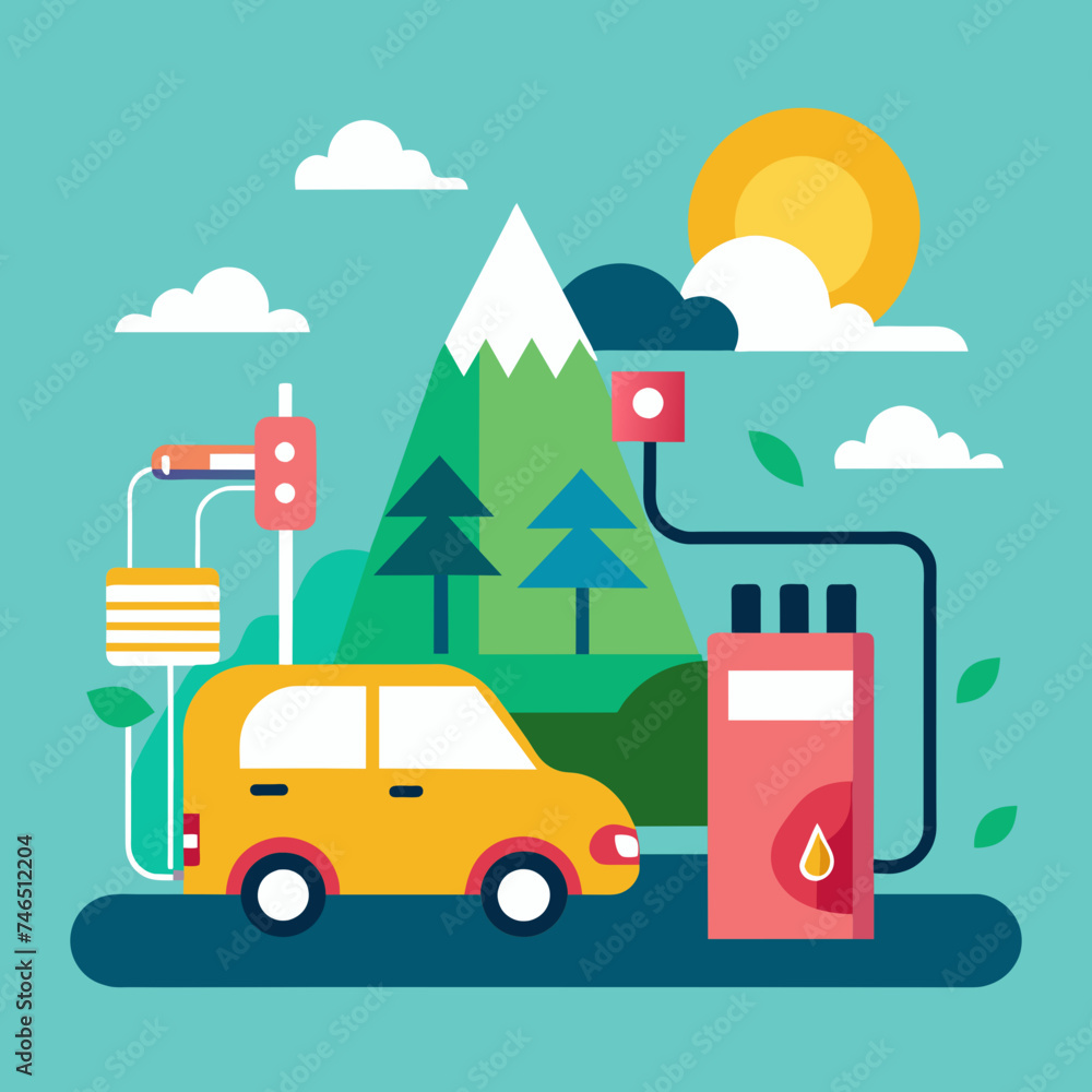 Charging infrastructure at tourist destinations for electric cars. vektor illustation Charging infrastructure at tourist destinations for electric cars. vektor illustation