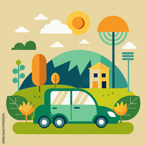 Electric car sharing program for rural communities. vektor illustation © Bendix