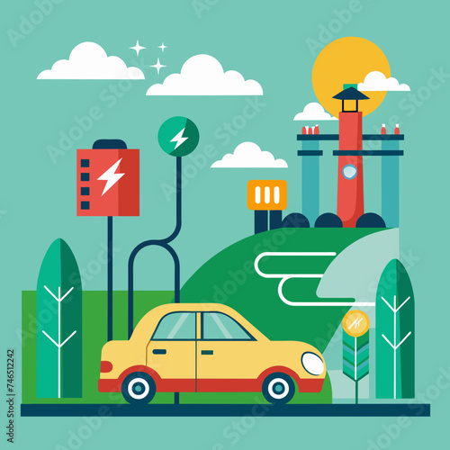 Charging infrastructure at a theme park for electric cars. vektor illustation