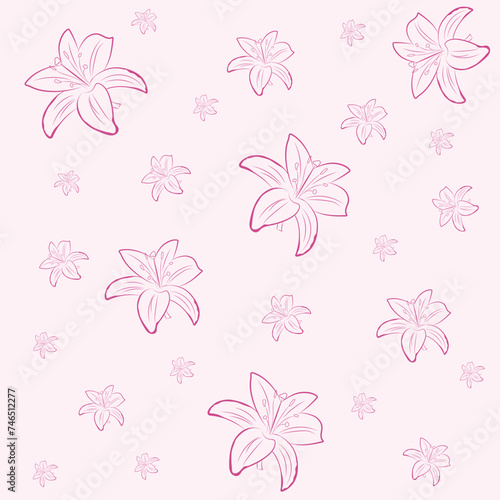 vector flowers pattern,purple lilies flowers on a pnik background..vector ilustration photo