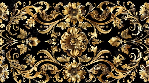 Seamless pattern of decorative gold floral element.