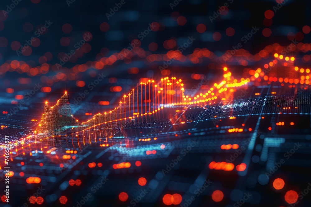 Fototapeta premium Stock market chart lines and financial graphs on technology abstract background, AI generated