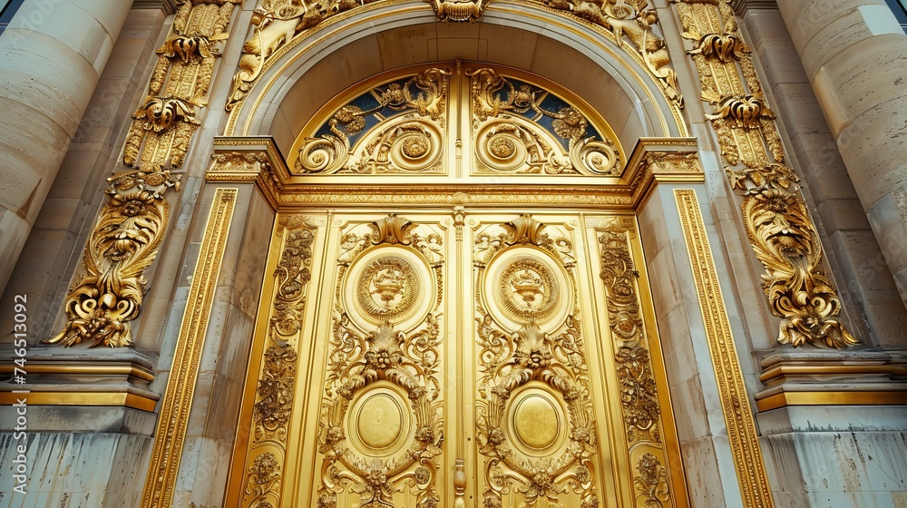 Versailles, France, Europe. Palace of Versailles. Beautiful gilded baroque doors.