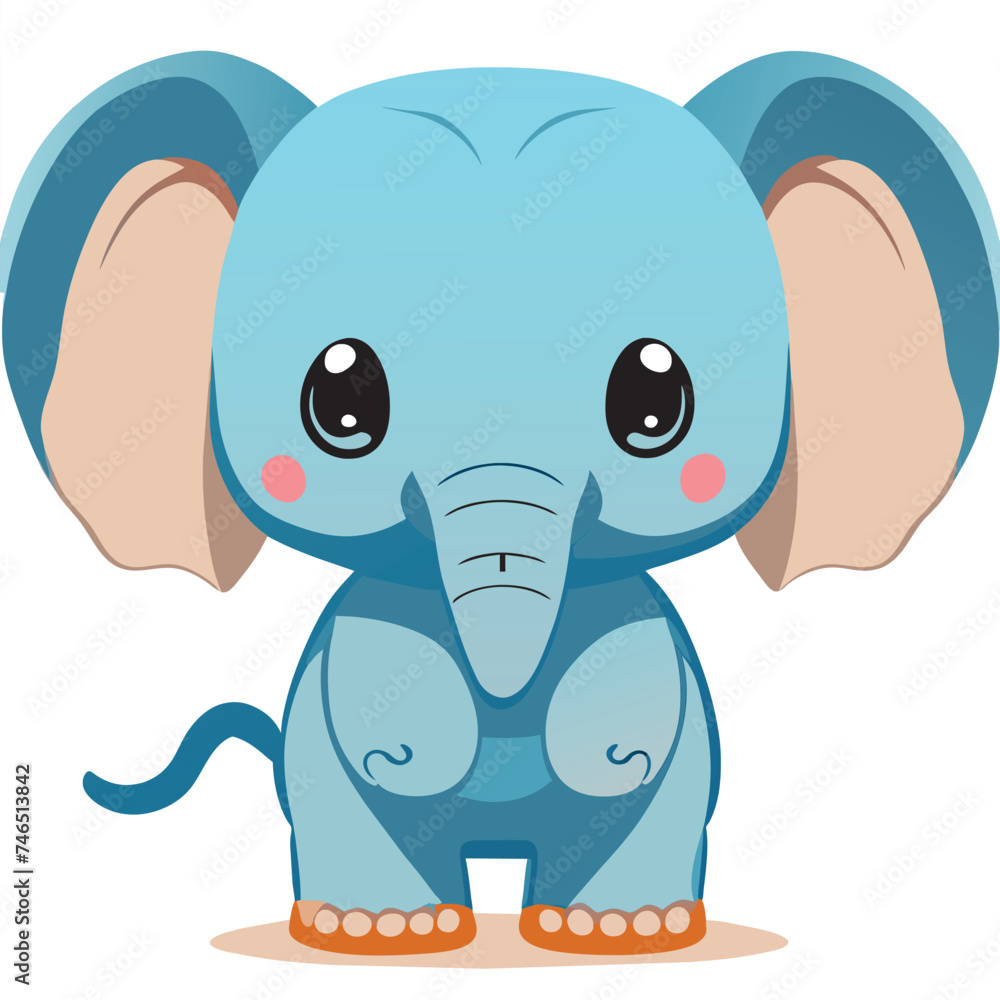 cute elephant clipart,full body, cartoon, cute, 2d, white background, kawaii for sticker, vector illustration kawaii