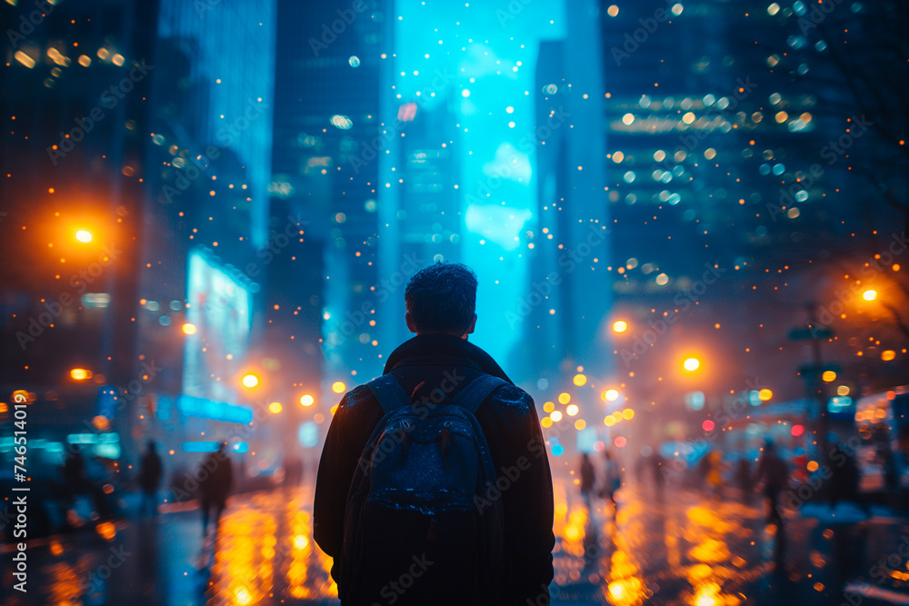blue and dark blue dradient background with tall buildings and buisnessman blue and dark blue dradient background with tall buildings and buisnessman
