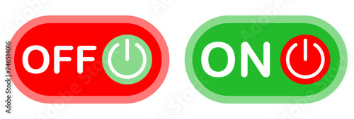 On and Off Toggle Switch Buttons with Lettering Modern Devices User Interface Mockup or Template - Green and Grey on White Background - Vector Gradient Graphic Design