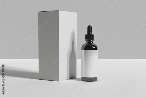 Blank box and dropper bottle mockups isolated on light grey background