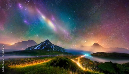 aurora borealis in the mountains photo