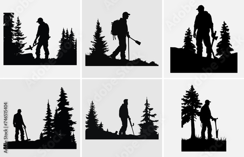 lumberjack vector silhouette, lumberjack in different poses. photo