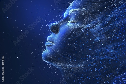 Mystical Cosmic Woman  A Digital Art Illustration of a Female Figure Composed of Sparkling Stars and Cosmic Dust Against a Deep Blue Space Background
