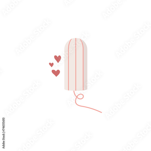 Illustration of Menstrual Hygiene for Women. Drawing of tampon on white background in flat style. Vector