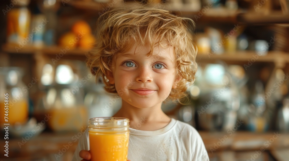 little boy in white shirt in a kitchen holding a smoothie little boy in white shirt in a kitchen holding a smoothie