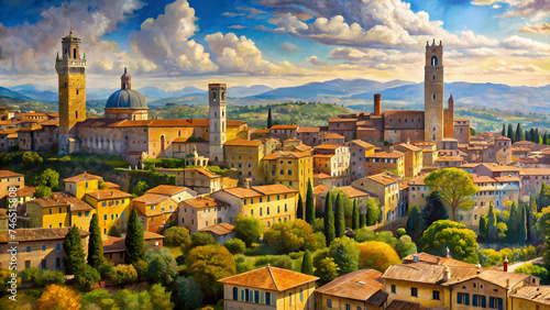 Scenic Oil Painting of Italian Summer Cityscape - Capturing the Charm of Tuscany Landscape