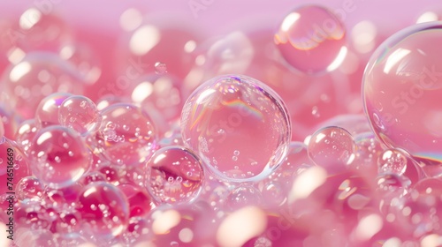 Iridescent Bubble Clusters on Baby Pink Minimalist Background