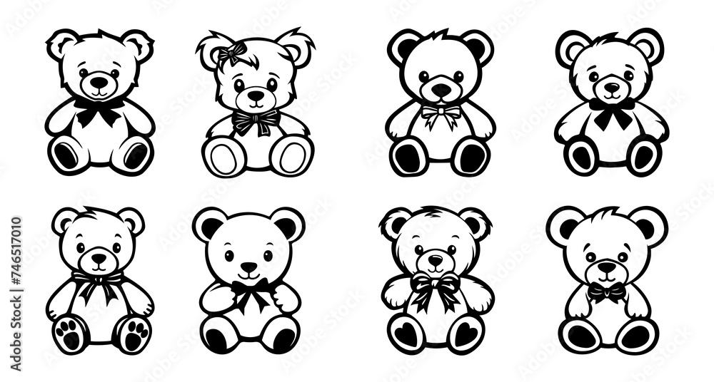 Set of cartoons teddy bears isolated on white background. Vector illustration Set of cartoons teddy bears isolated on white background. Vector illustration